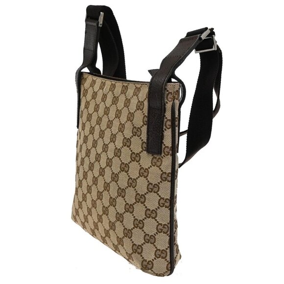 GUCCI Logo GG Pattern Shoulder Bag Canvas Leather Brown Italy - Picture 3 of 14